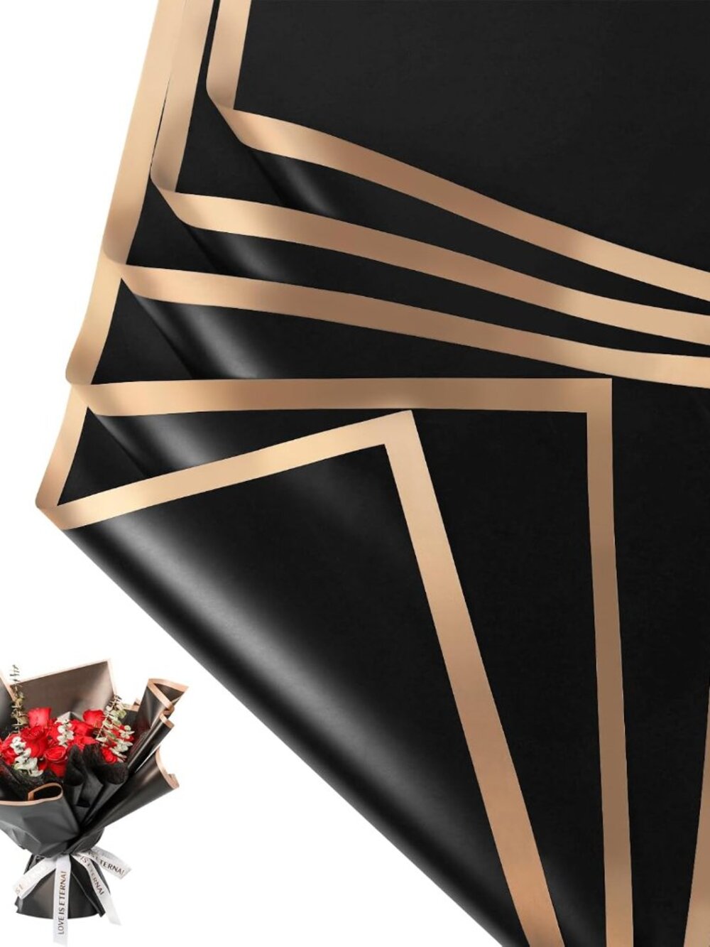 20 Sheet Flower Wrapping Paper-Waterproof Floral Bouquet Paper Black